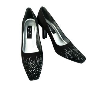 Stuart Weitzman Pumps Crystal Embellishment Satin Black